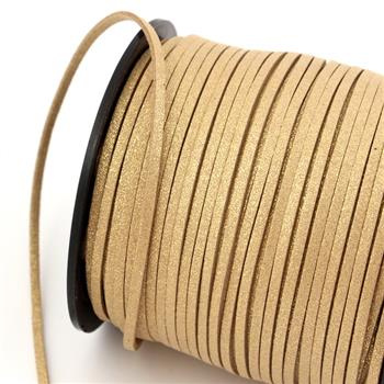 Rzemień zamszowy płaski złoty brokat 3x1mm [1metr]