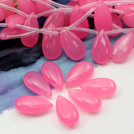 Jadeit łezka różowa neon 22x12mm
