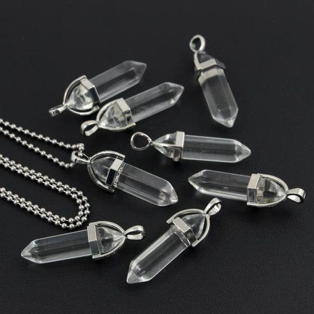 Kryształ górski zawieszka grot w okuciu 40x8mm