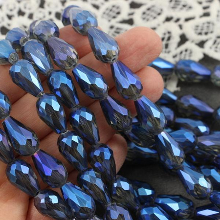 Kryształek szklany kropla fasetowana kobaltowa luster AB 15x10m