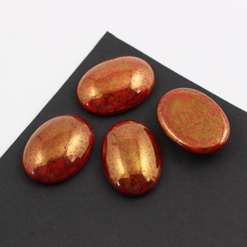 Kaboszon szklany Dk. Opaque Red - Luster - Opaque Topaz/Pink owal 25x18mm