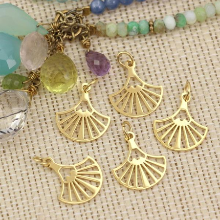 Zawieszka wachlarz stal szlachetna pozłacana PVD 17x14mm