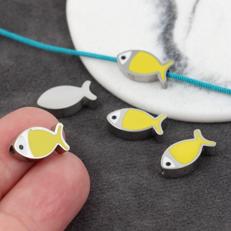 Przekładka emaliowana stal szlachetna ryba srebrna/żółta 14x7mm