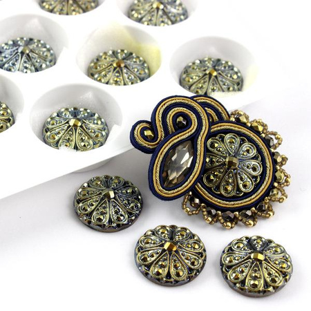 Kaboszon szklany Rosette gold blue moneta 22mm