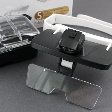 Lupa czołowa podświetlana z kompletem 5 wymiennych soczewek