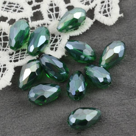Kryształek szklany kropla fasetowana zielona luster AB 15x10m