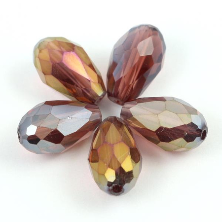 Kryształek szklany kropla fasetowana fioletowa luster AB 15x10mm
