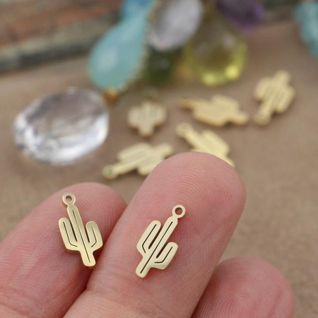 Zawieszka kaktus stal szlachetna pozłacana PVD 12x5,5mm