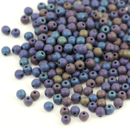 Round Beads Jet Matted Blue Iris 3mm [50szt]