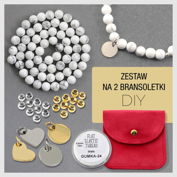 Zestaw do samodzielnego wykonania bransoletek na gumce z HOWLITU BIAŁEGO (kulki 6mm)