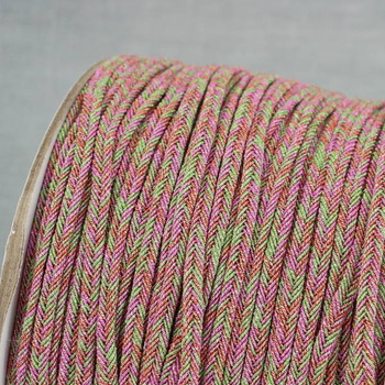 Sznurek sutasz prążkowany 4mm metalizowany różowo-zielony [1metr]