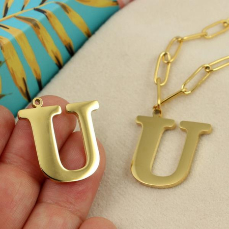 Zawieszka stal szlachetna pozłacana 25mm litera U