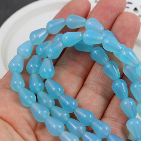 Agat brazylijski kropla gładka błękitna 11x8mm