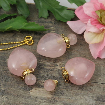 Kwarc różowy zawieszka perfumetka z odkręcanym korkiem 33x22mm