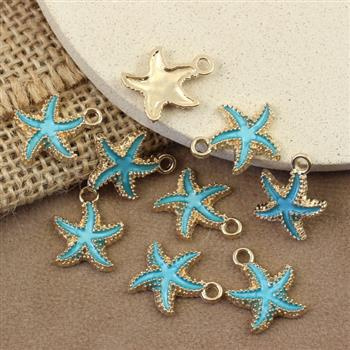 Zawieszka metalowa złota emaliowana niebieska rozgwiazda 18x15mm