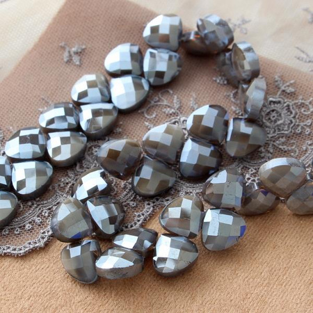 Kryształek szklany łezka fasetowana szara 13x12mm [4szt]