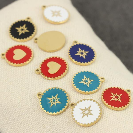 Zawieszka stal szlachetna pozłacana PVD emaliowana róża wiatrów granatowa 13mm