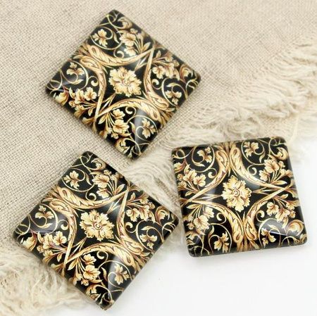 Kaboszon szklany z grafiką baroque kwadrat 30mm