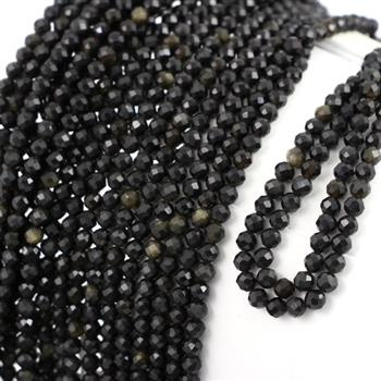 Obsydian złoty kula fasetowana 4mm [sznur 39cm]