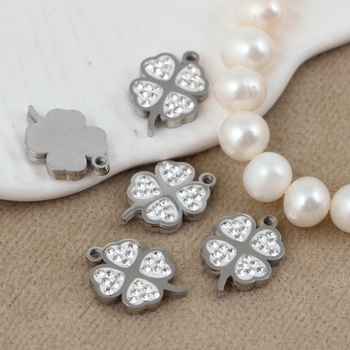 Zawieszka koniczyna z cyrkoniami stal szlachetna 15x11mm