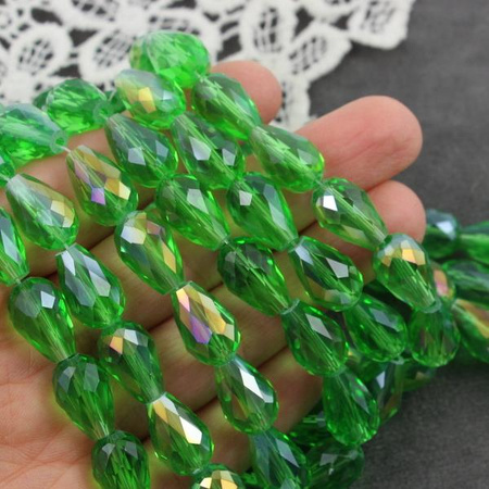 Kryształek szklany kropla fasetowana jasnozielona luster AB 15x10mm