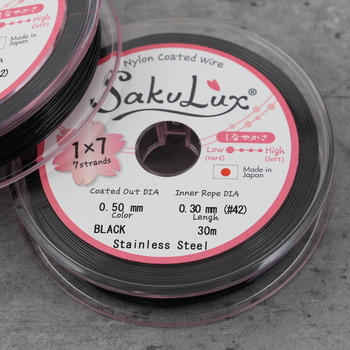Japońska linka stalowa jubilerska SakuLux 7-splotowa Black 0,50mm [szpula 30m]