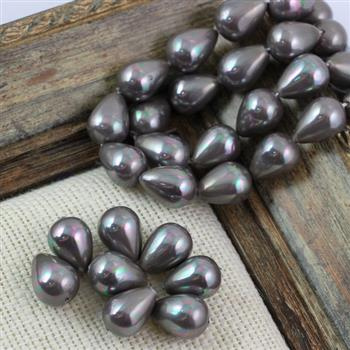 Perła seashell kropla czarna tęczowa 11x8mm