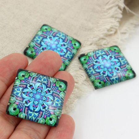 Kaboszon szklany z grafiką niebieska mozaika kwadrat 30mm