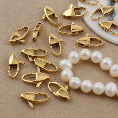 Zapięcie karabińczyk fantazyjny stal szlachetna pozłacana 15mm