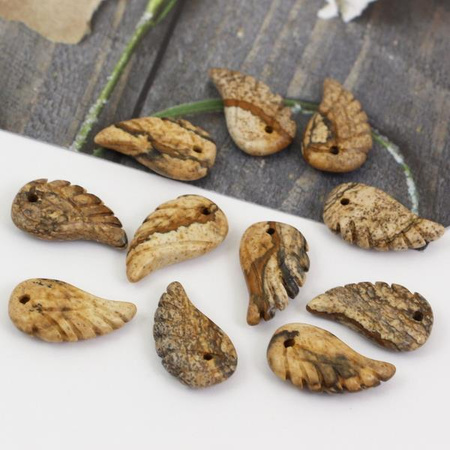 Jaspis obrazkowy rzeźbione skrzydło 18x10mm