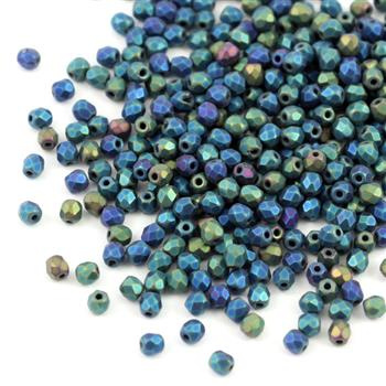 Fire Polish 3mm Jet Green Iris Matted [40szt]