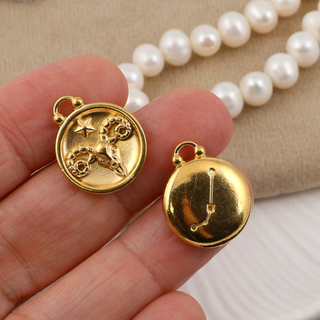 Zawieszka stal szlachetna pozłacana znaki zodiaku Baran 17mm