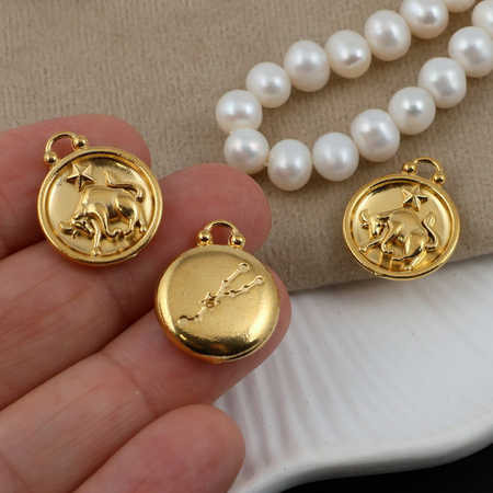 Zawieszka stal szlachetna pozłacana znaki zodiaku Byk 17mm