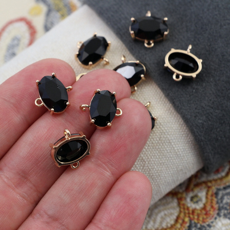 Łącznik owal w złotej oprawie black deluxe 12x8mm