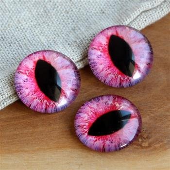 Kaboszon szklany z grafiką oko moneta różowa 20mm