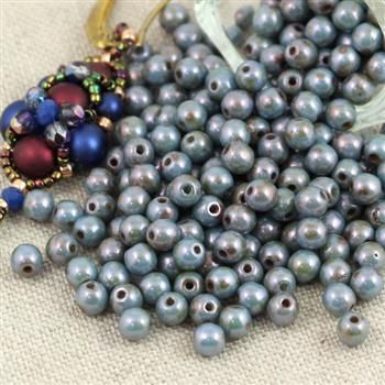 Round Beads Alabaster Blue Luster 4mm [50szt]