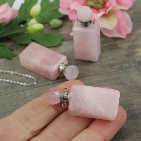 Kwarc różowy zawieszka perfumetka z odkręcanym korkiem 42x17mm