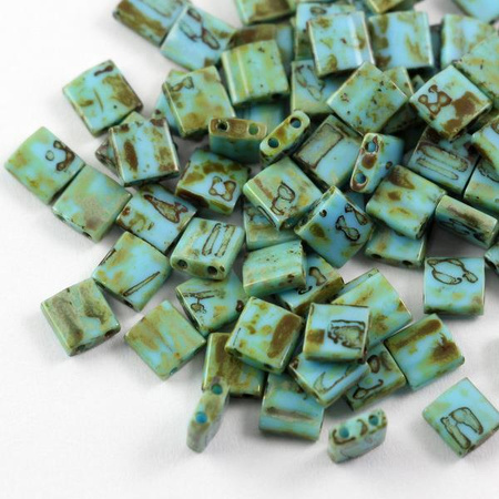 Miyuki Tila Beads 5x5x1,9mm Picasso Opaque Turquoise Blue [30szt]