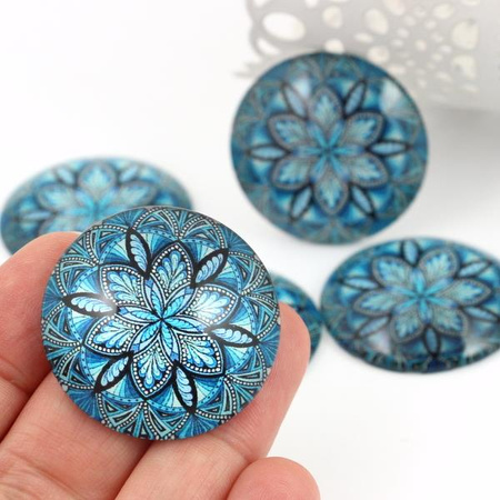 Kaboszon szklany z grafiką niebieska rozeta moneta 35mm