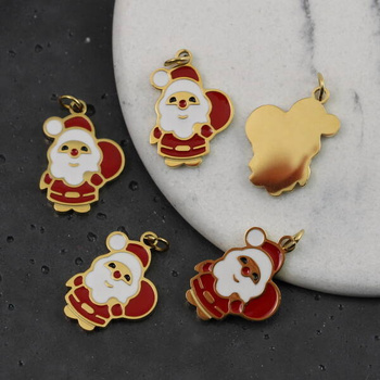 Zawieszka mikołaj stal szlachetna pozłacana PVD emaliowana 17x12mm