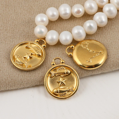 Zawieszka stal szlachetna pozłacana znaki zodiaku Ryby 17mm