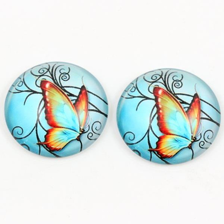 Kaboszon szklany z grafiką motyl niebieski moneta 25mm