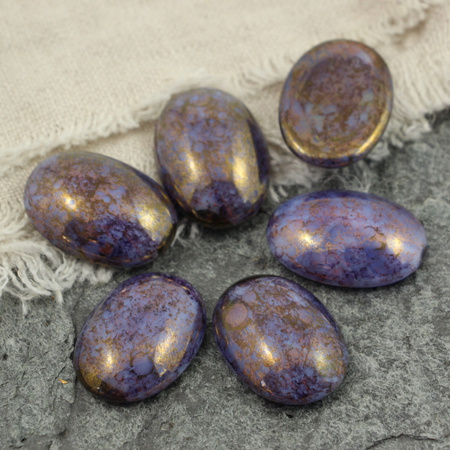 Kaboszon szklany Blue/Crystal - Luster - Opaque Topaz/Pink owal 25x18mm