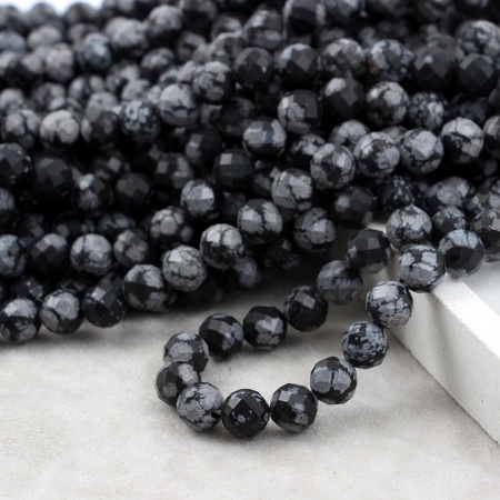 Obsydian śnieżny kula fasetowana 8mm