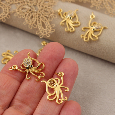 Zawieszka ośmiornica mosiądz złocony z cyrkoniami 20x15mm