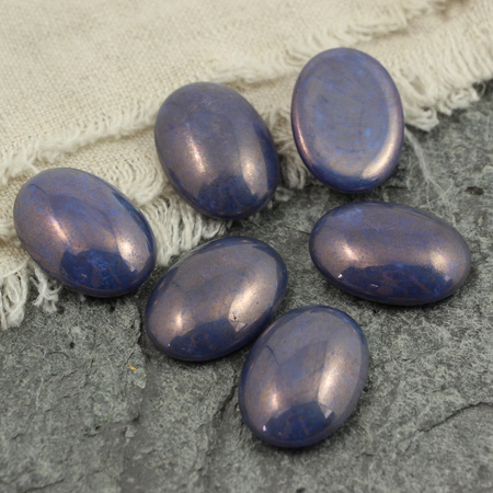 Kaboszon szklany Milky Blue Coral - Luster Chocolate Bronze owal 25x18mm