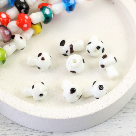 Koralik szklany biały grzybek muchomor 16x10mm