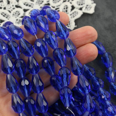 Kryształek szklany kropla fasetowana kobaltowa 15x10mm