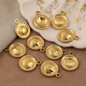 Zawieszka moneta muszla stal szlachetna pozłacana 15mm