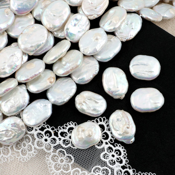 Perła słodkowodna baroque biała nieregularny owal 19x15mm